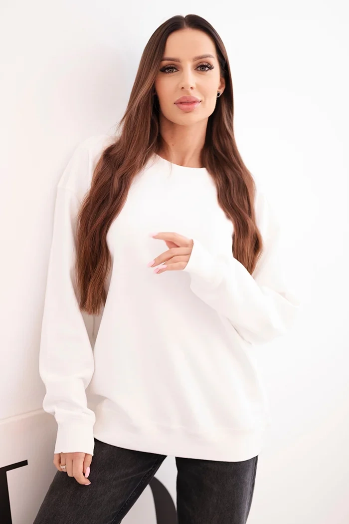Bluza pętelkowa bawełniana basic z okrągłym dekoltem biała