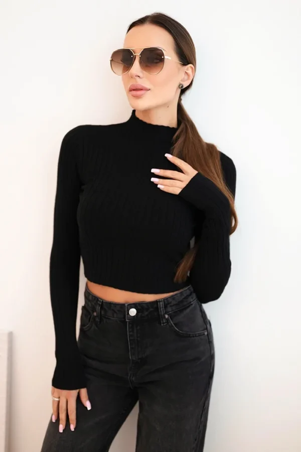 Bluzka prążkowana z golfem czarna